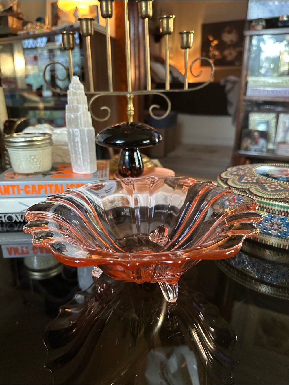 Vintage Pink Depression Glass Bowl - Elegant Home Art / Throw, Candy Dish